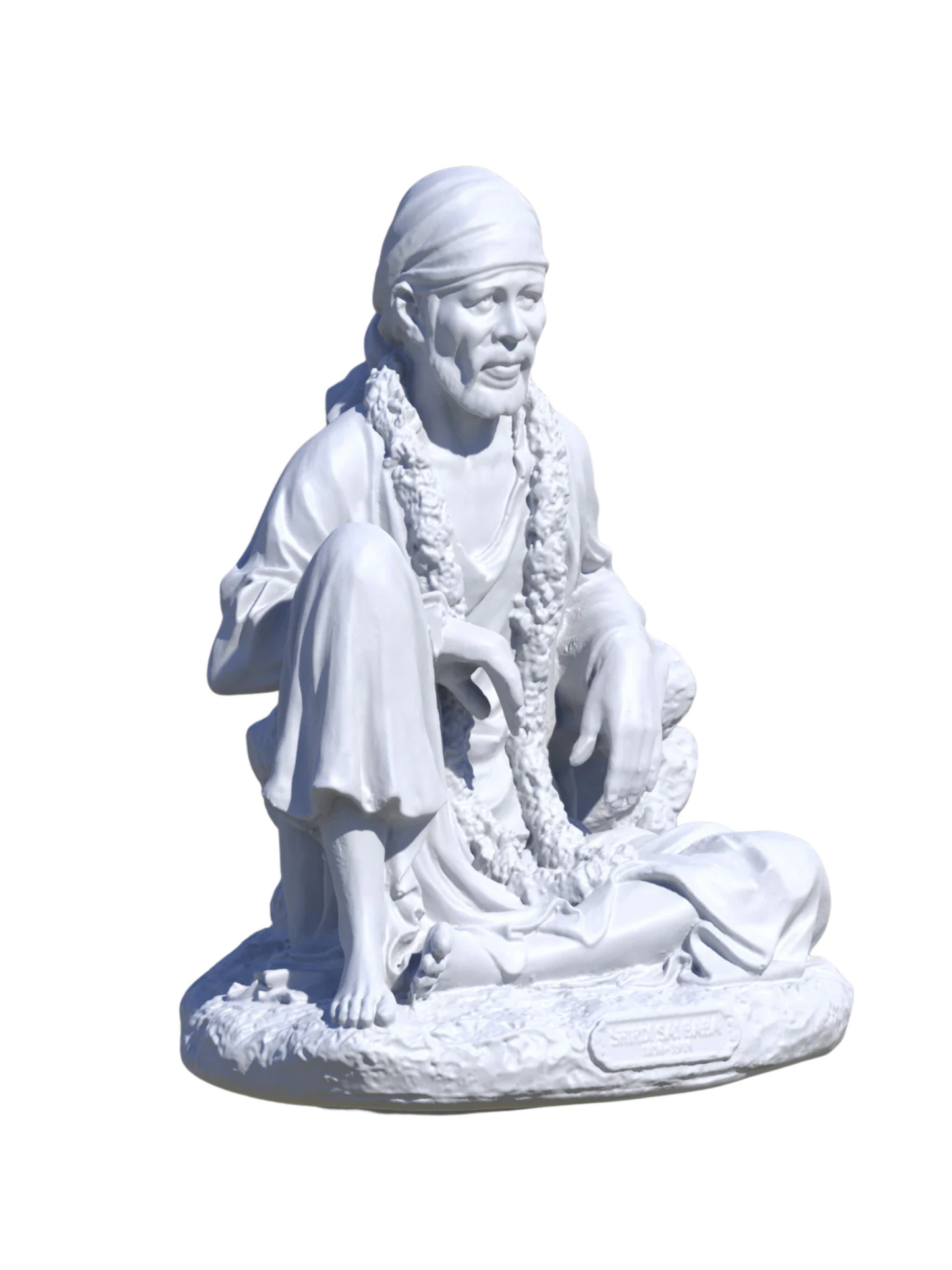 Sai Baba Idol Sitting Pose-Height-7 Inches-White-Resin