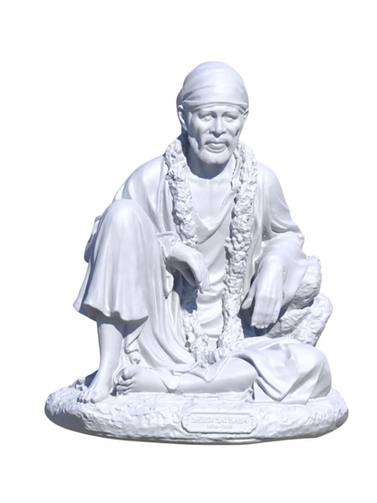 Sai Baba Idol Sitting Pose-Height-7 Inches-White-Resin
