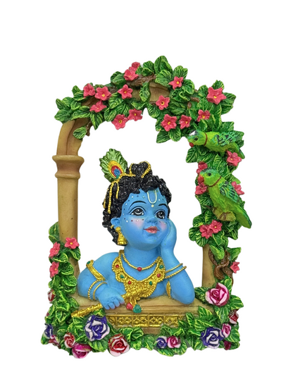 Big Baby krishna Idol On Balcony-Height-6 inches-Multicoloured-Resin-Wall Hanging
