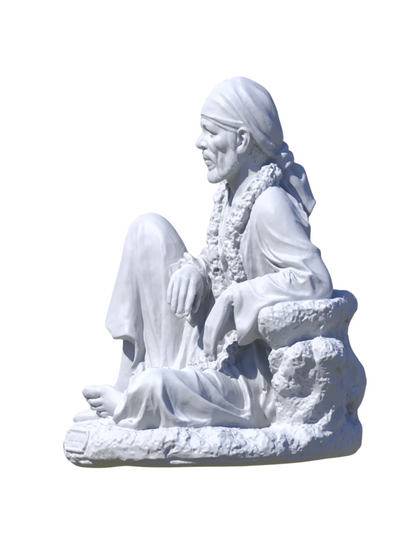 Sai Baba Idol Sitting Pose-Height-7 Inches-White-Resin