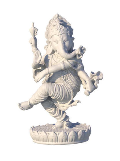 Large Dancing Ganesh Idol-Height-8 Inches-White-Resin-Ganpati Statue