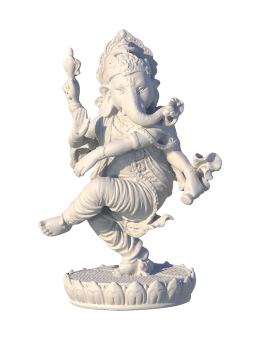 Large Dancing Ganesh Idol-Height-8 Inches-White-Resin-Ganpati Statue