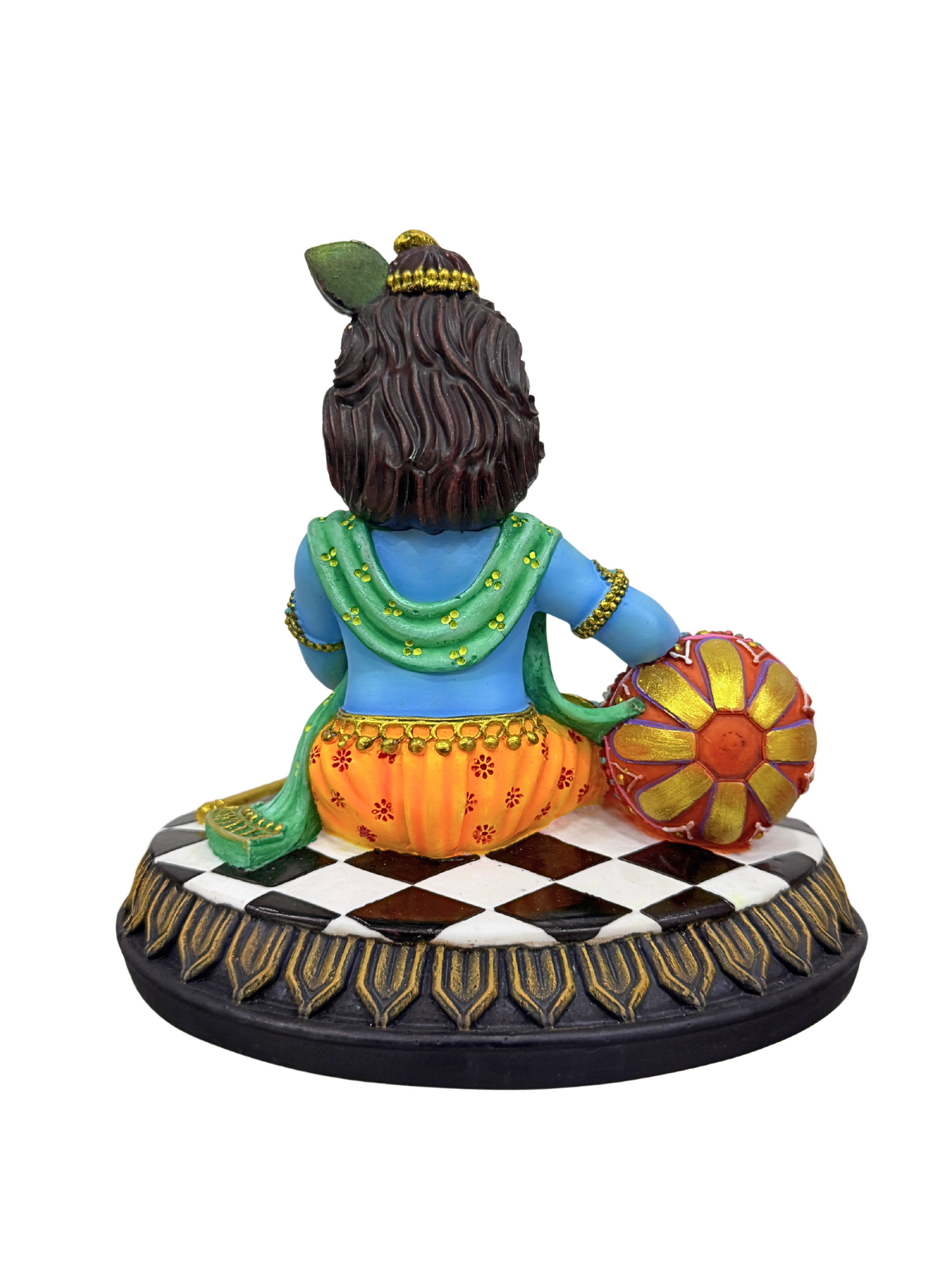 Medium New Krishna Eating Butter From Pot-Height-7 Inches-Multicoloured-Resin