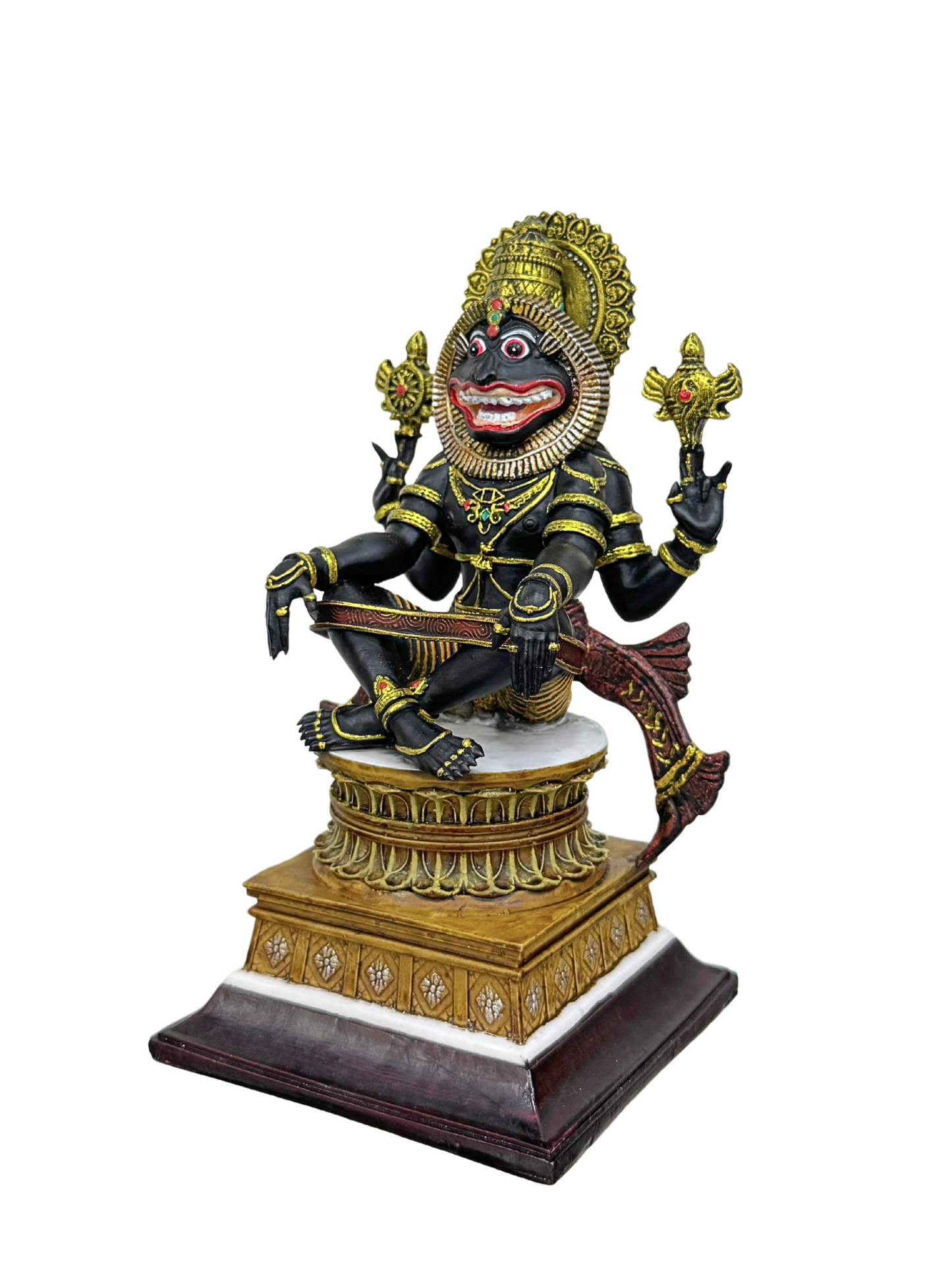 New Medium Sitting Narsimha Idol-Height-7 Inches-Resin-Black Colour