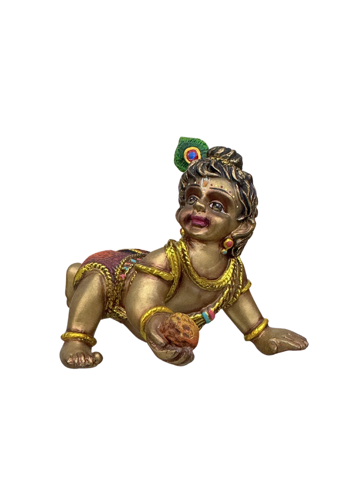 New Regular Crawling Krishna Idol Without Base-Length-2.5 Inches-Resin-Metallic Finish