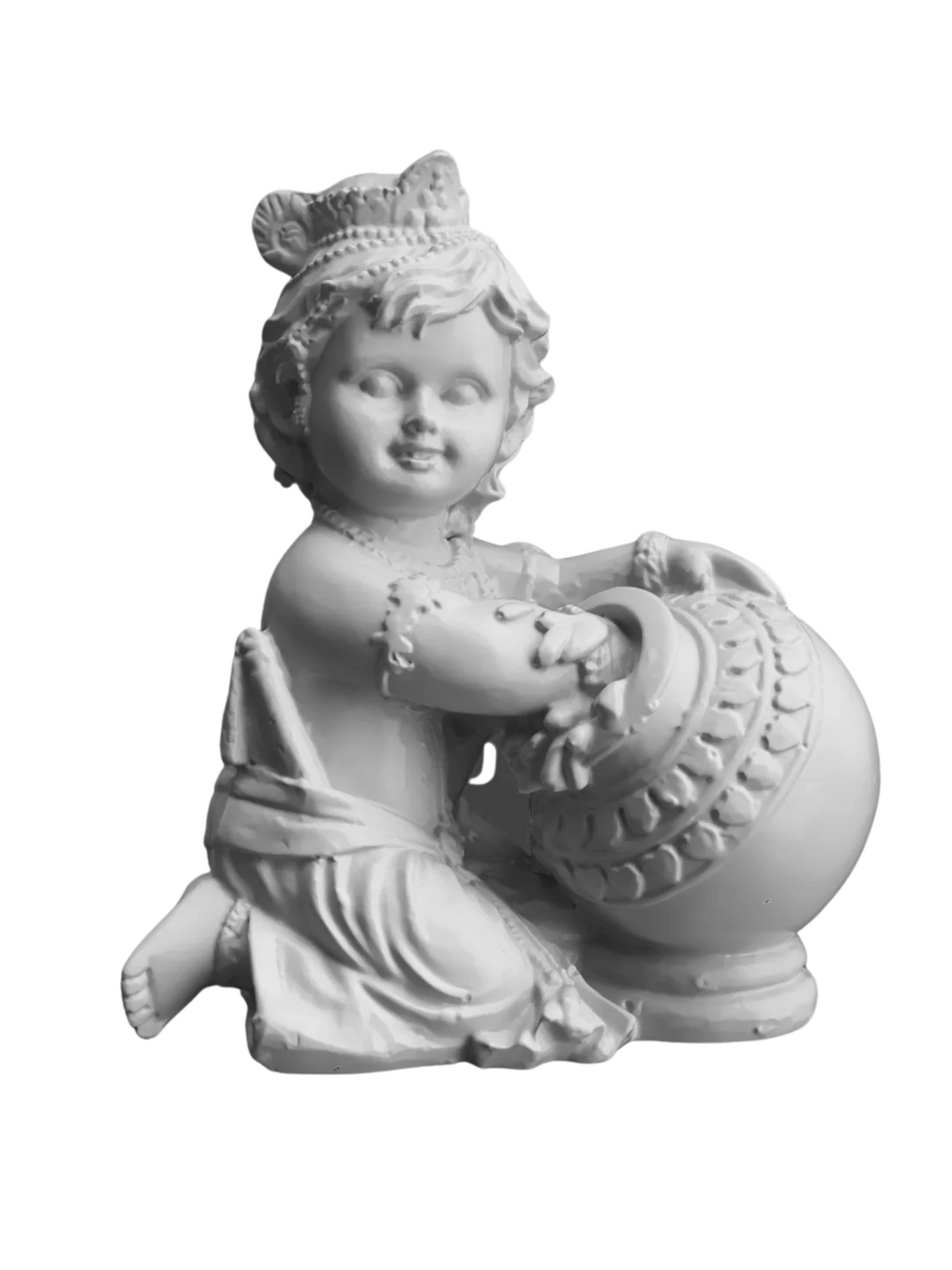 Krishna Stealing Butter From Pot-Height-5.5 Inches-Resin-White