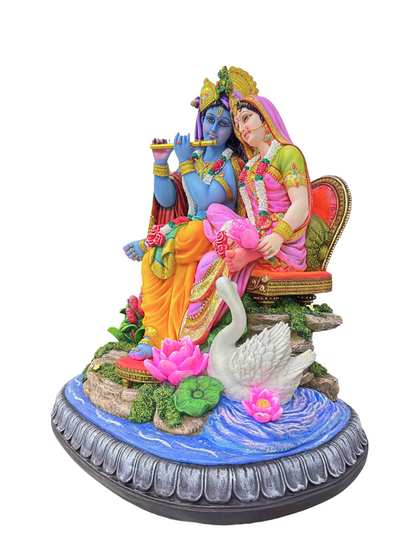 Extra Large Radha Krishna Idol Sitting On Stage-Height-22 Inches-Multicoloured-Resin