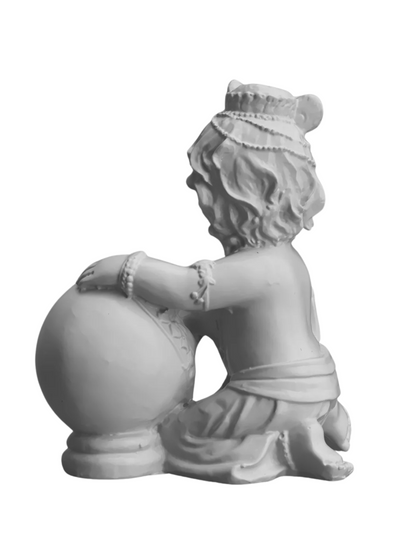 Krishna Stealing Butter From Pot-Height-5.5 Inches-Resin-White