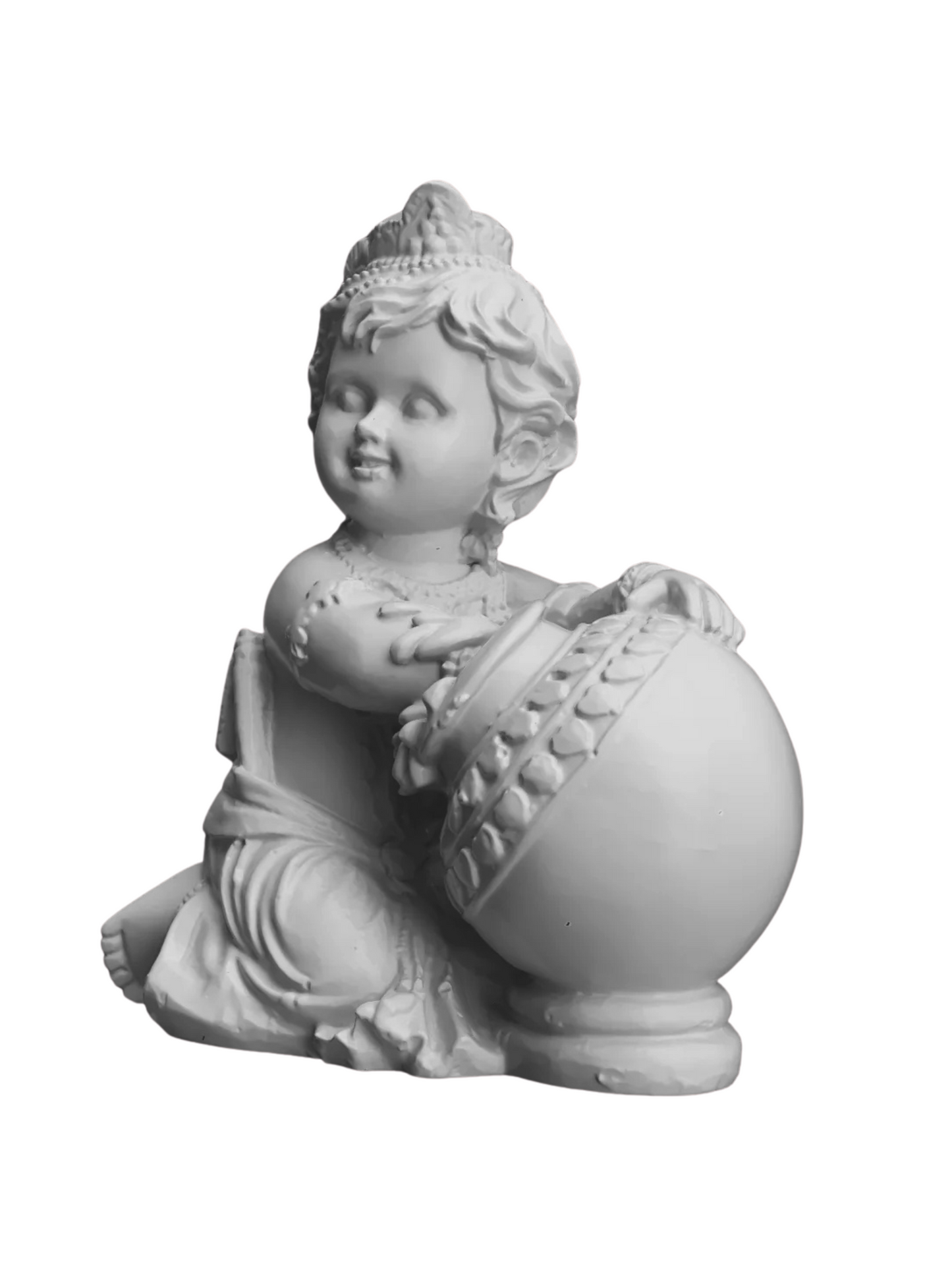 Krishna Stealing Butter From Pot-Height-5.5 Inches-Resin-White