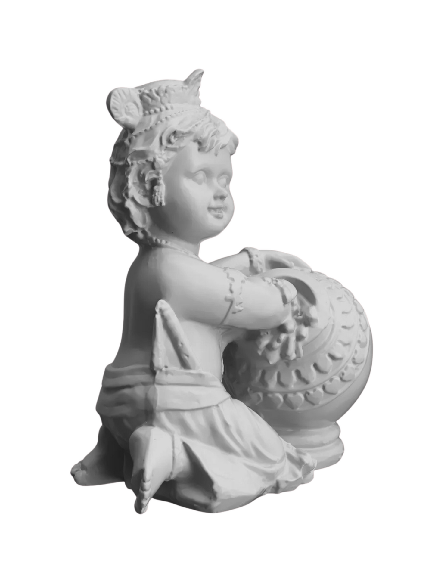 Krishna Stealing Butter From Pot-Height-5.5 Inches-Resin-White