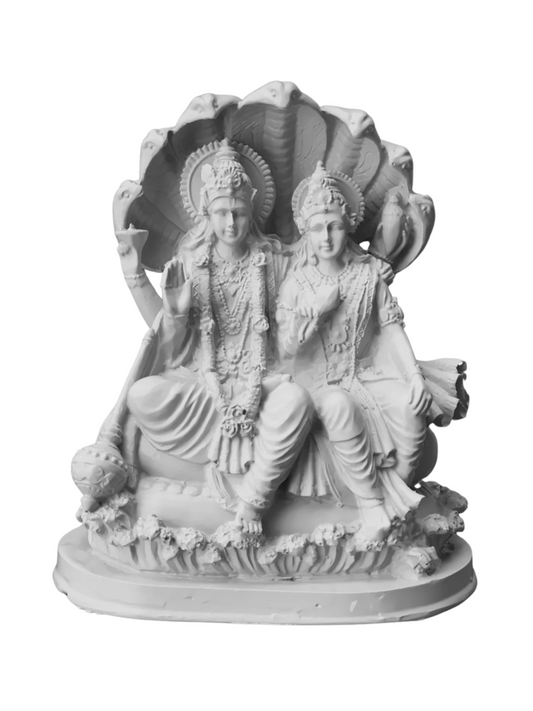 Large Sitting Vishnu Laxmi Idol-Height-10 Inches-White-Resin-Lakshmi Statue