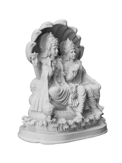 Large Sitting Vishnu Laxmi Idol-Height-10 Inches-White-Resin-Lakshmi Statue