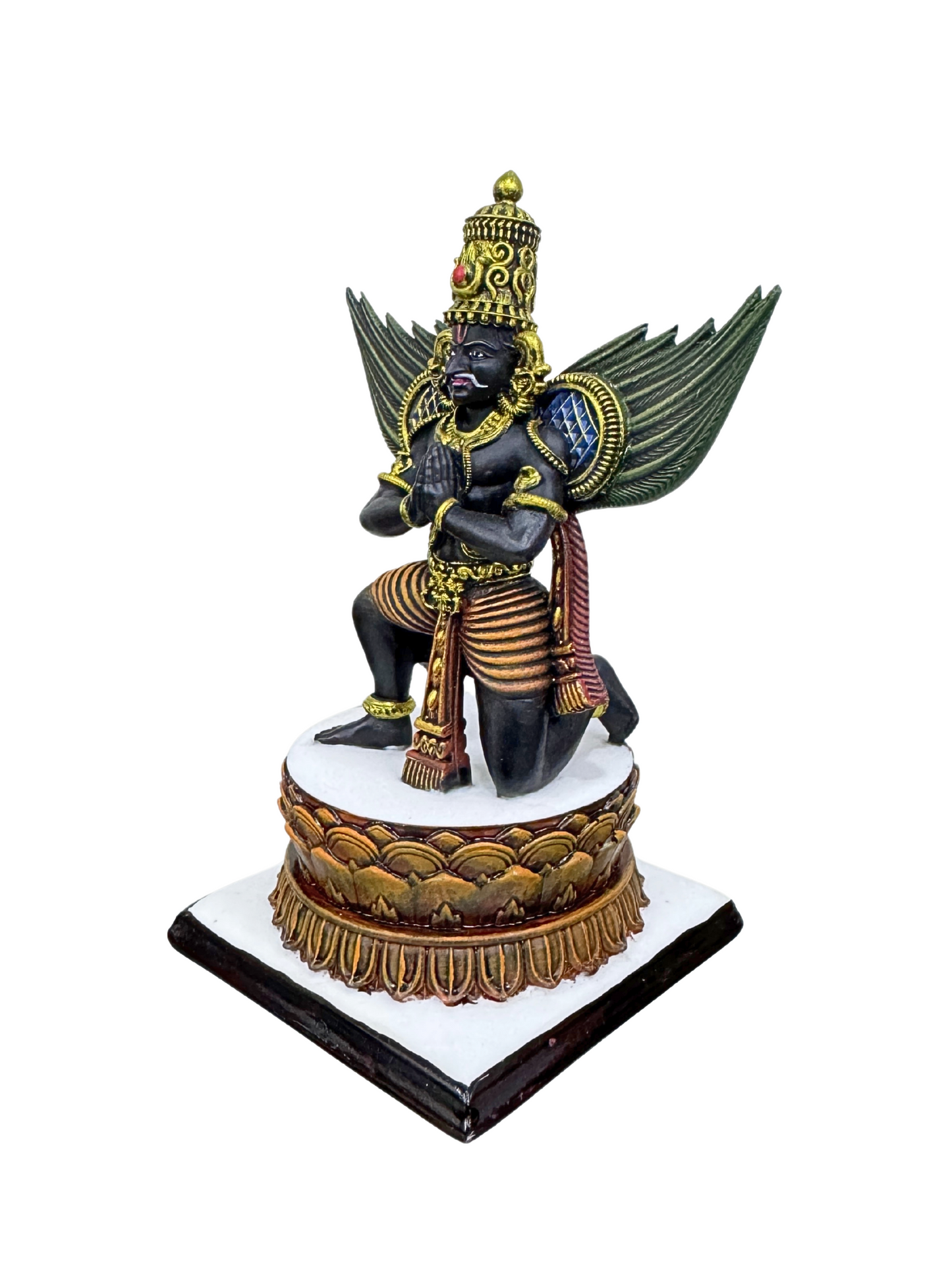 New Large Kneeling Garuda Dev Idol-Open Wings-Height-6 Inches-Multicoloured-Resin
