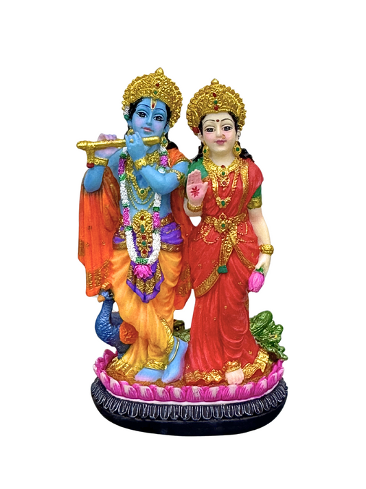 Radha Krishna Idol Standing With Peacock-Height-4.5 Inches-Multicoloured-Resin