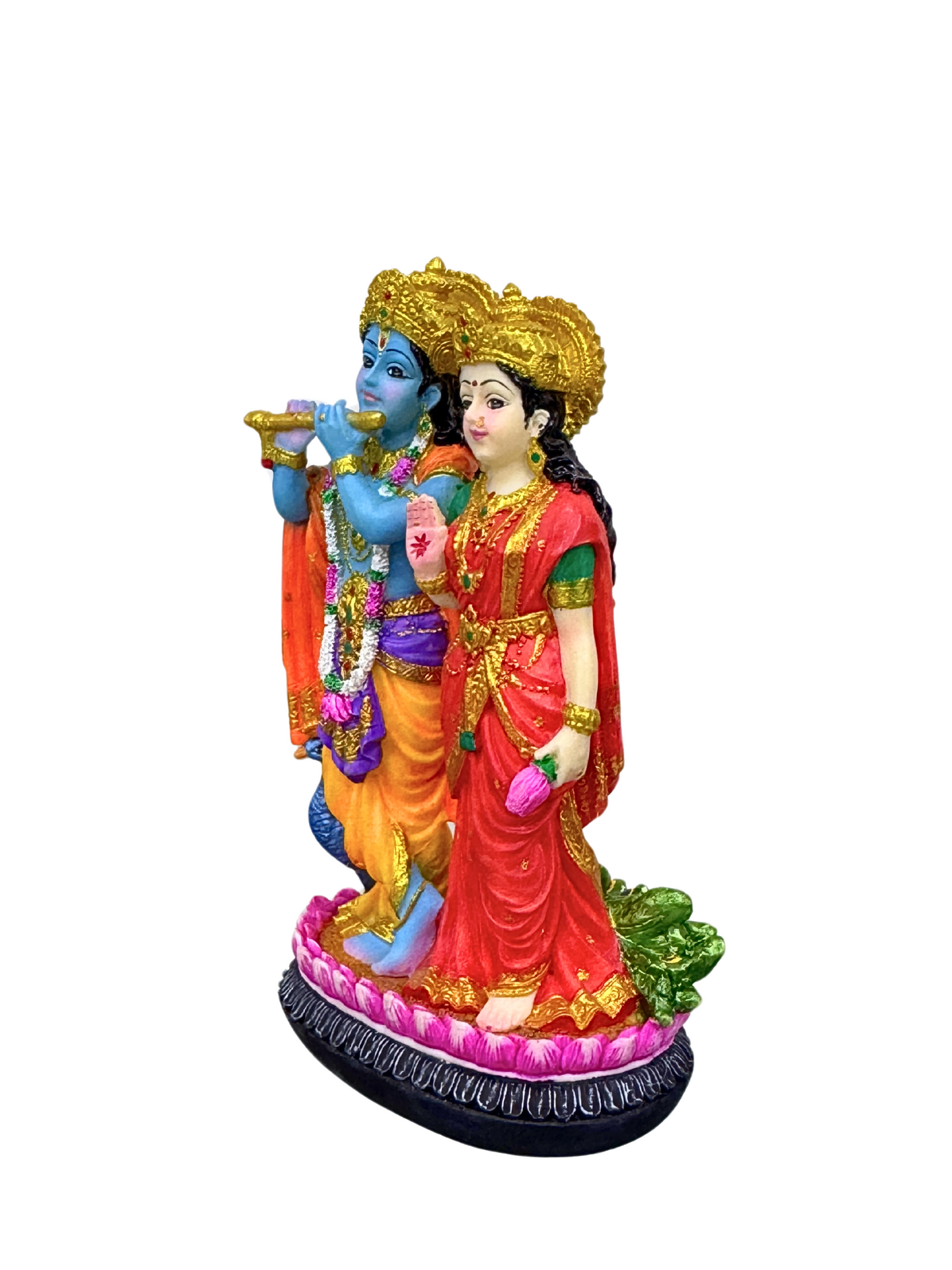 Radha Krishna Idol Standing With Peacock-Height-4.5 Inches-Multicoloured-Resin