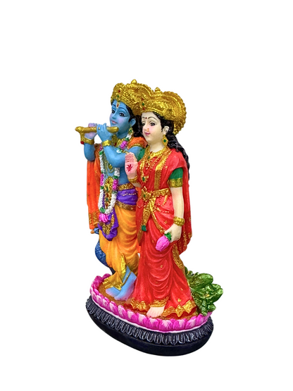 Radha Krishna Idol Standing With Peacock-Height-4.5 Inches-Multicoloured-Resin