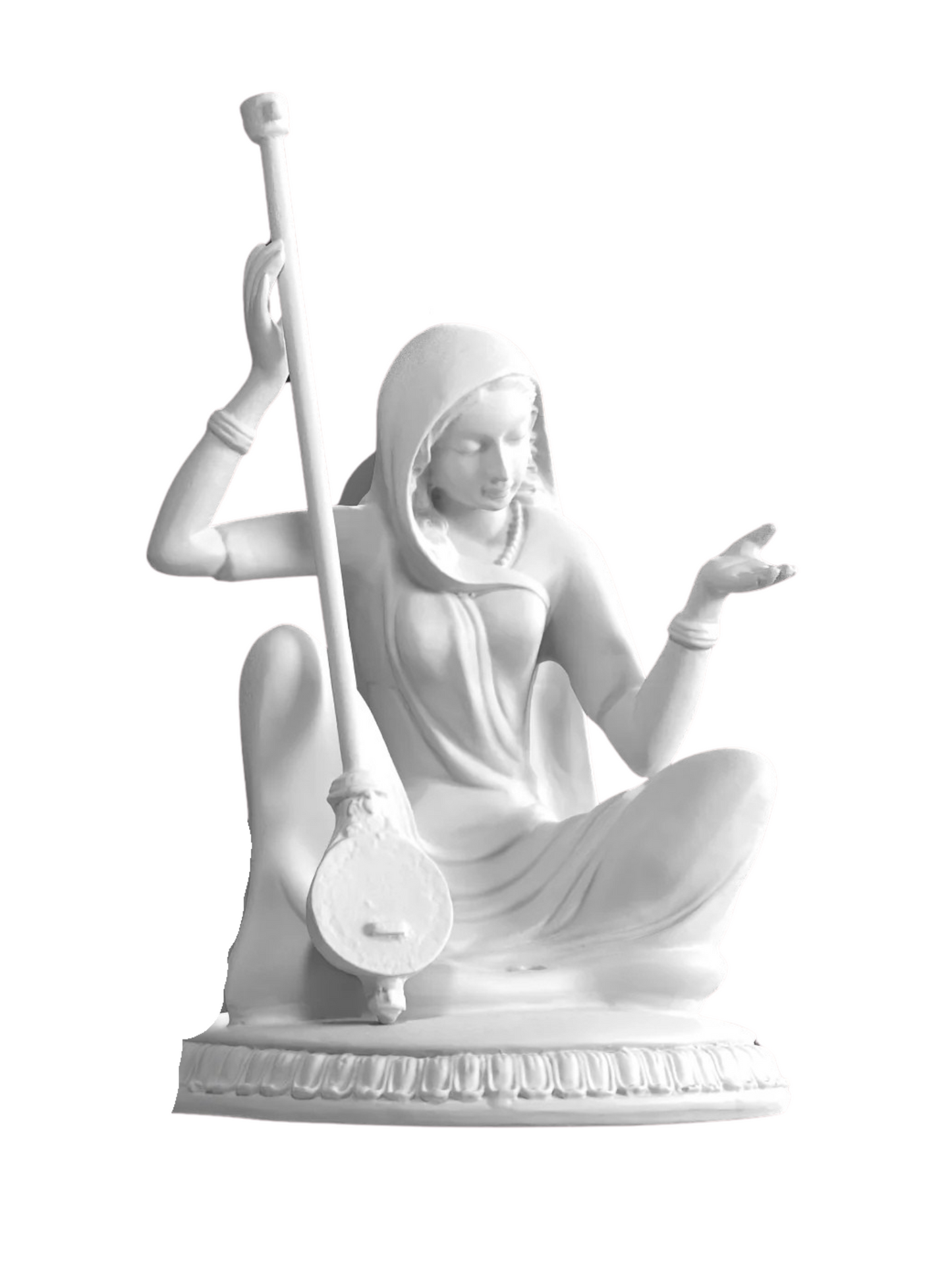 Meera Bai Sitting Statue Playing Veena (Sitar)-Height-7 Inches-White-Resin