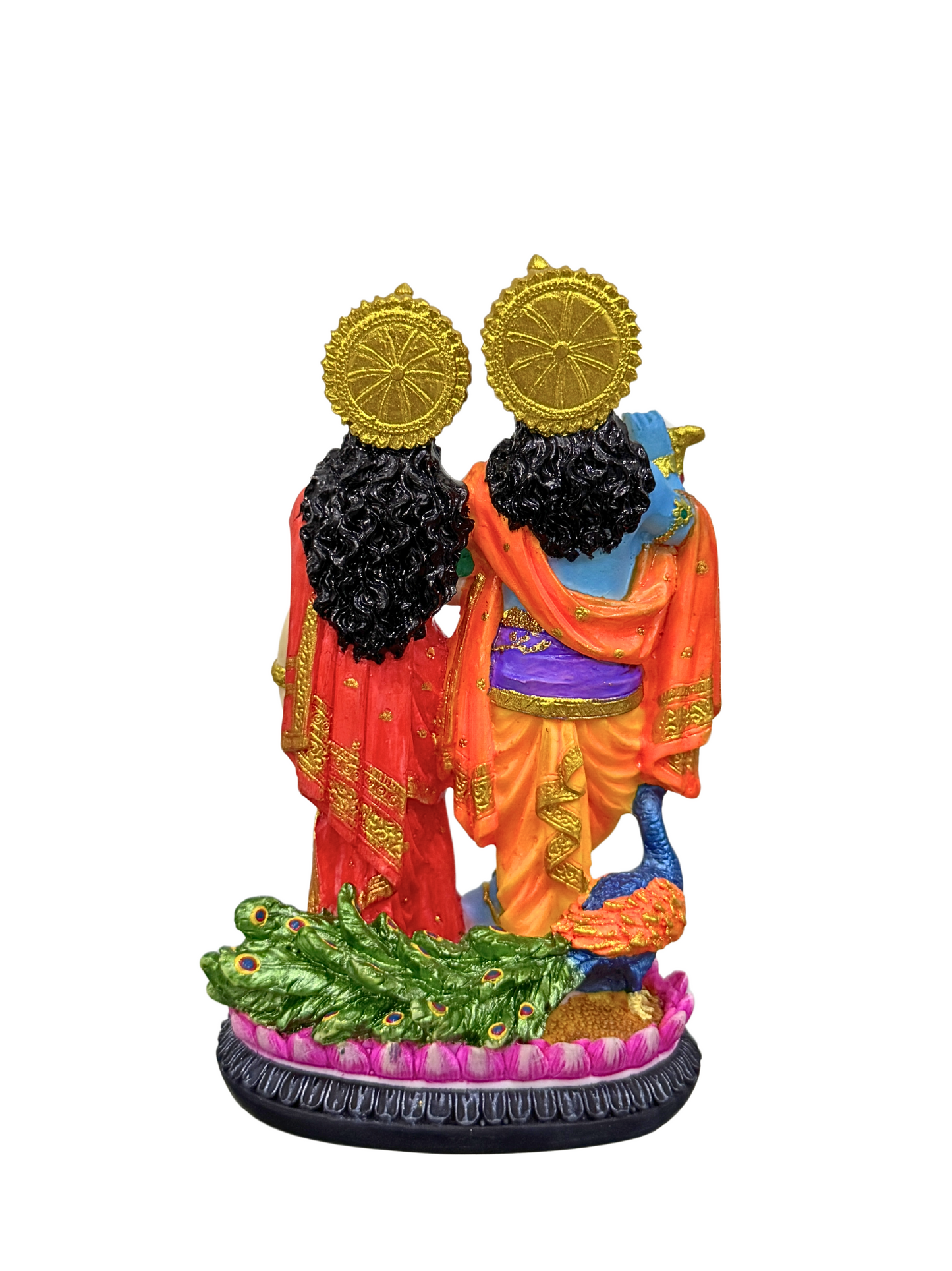 Radha Krishna Idol Standing With Peacock-Height-4.5 Inches-Multicoloured-Resin
