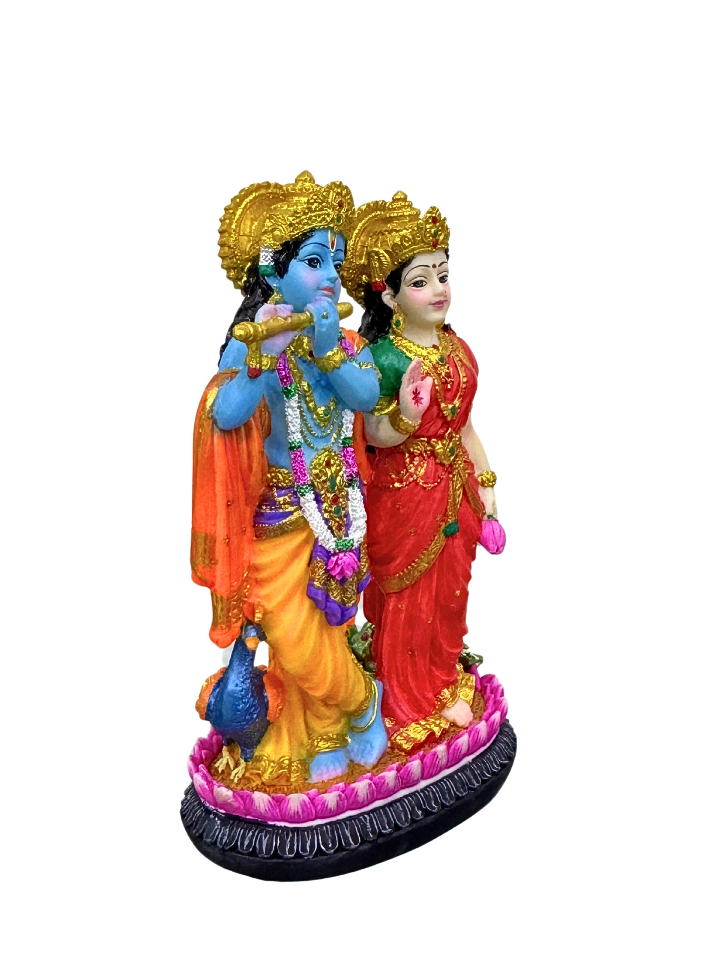 Radha Krishna Idol Standing With Peacock-Height-4.5 Inches-Multicoloured-Resin