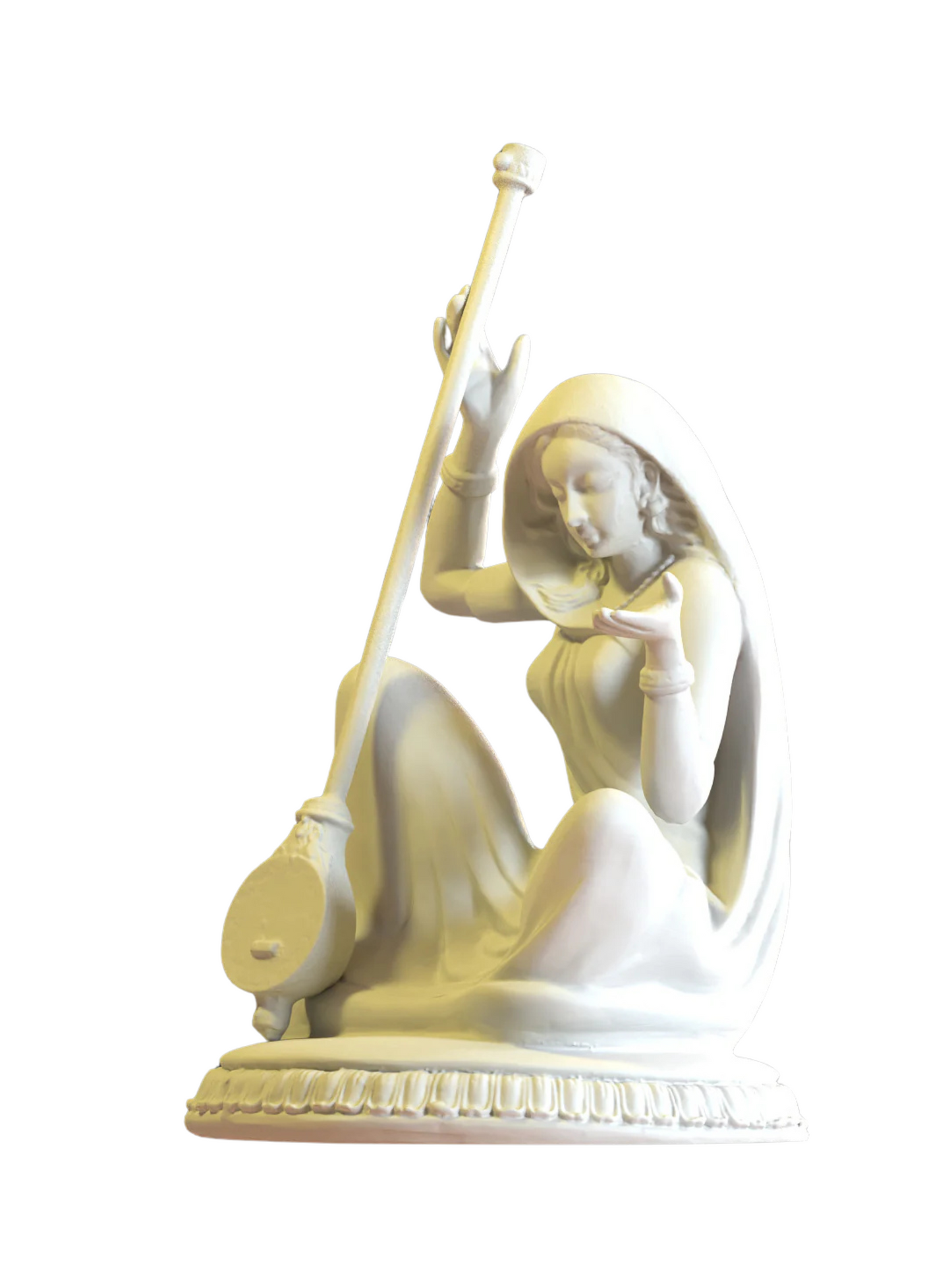 Meera Bai Sitting Statue Playing Veena (Sitar)-Height-7 Inches-White-Resin
