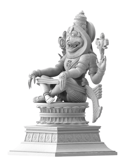 New Medium Sitting Narsimha Idol-Height-7 Inches-Resin-White Colour