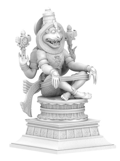New Medium Sitting Narsimha Idol-Height-7 Inches-Resin-White Colour