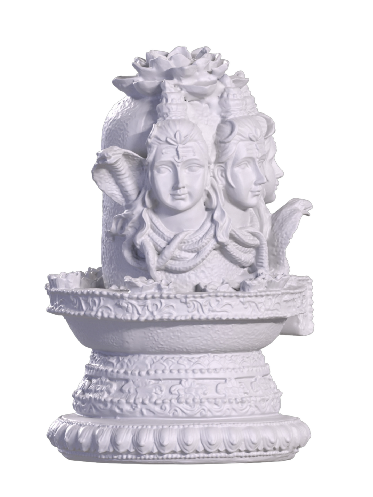 3 Mukhi (Faced) Shiv Ling-White-Resin-6 Inches-Shivling- Three Faced Shiva