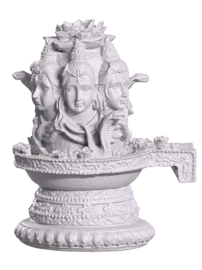 3 Mukhi (Faced) Shiv Ling-White-Resin-6 Inches-Shivling- Three Faced Shiva