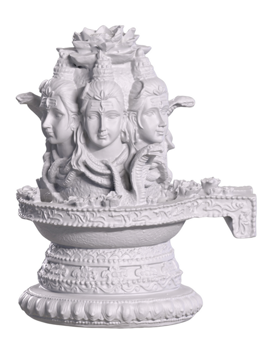 3 Mukhi (Faced) Shiv Ling-White-Resin-6 Inches-Shivling- Three Faced Shiva