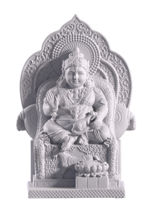 Large Sitting Kuber Idol-7 Inches-White-Resin-Lord Kuberan Murti