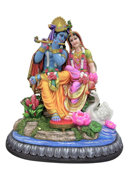Extra Large Radha Krishna Idol Sitting On Stage-Height-22 Inches-Multicoloured-Resin