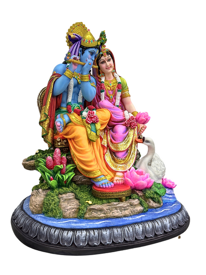 Extra Large Radha Krishna Idol Sitting On Stage-Height-22 Inches-Multicoloured-Resin