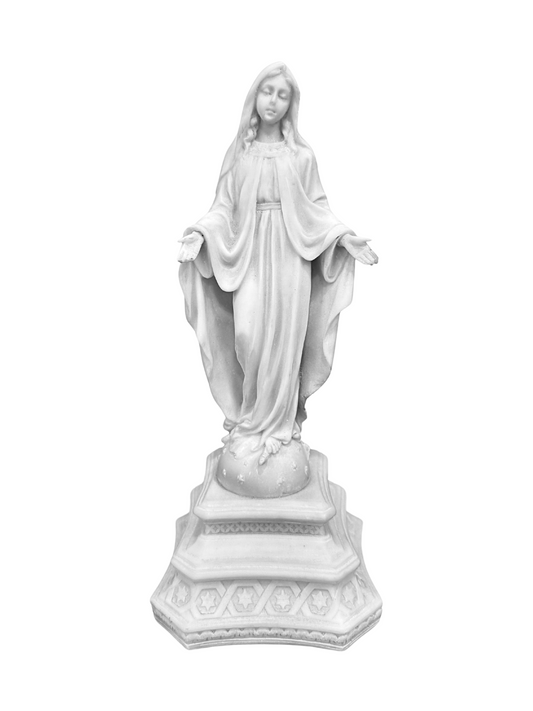 Virgin Mother Mary Open Arms Posture On Base Gift for Christmas Home Decoration-Height-10 Inches-Resin-White
