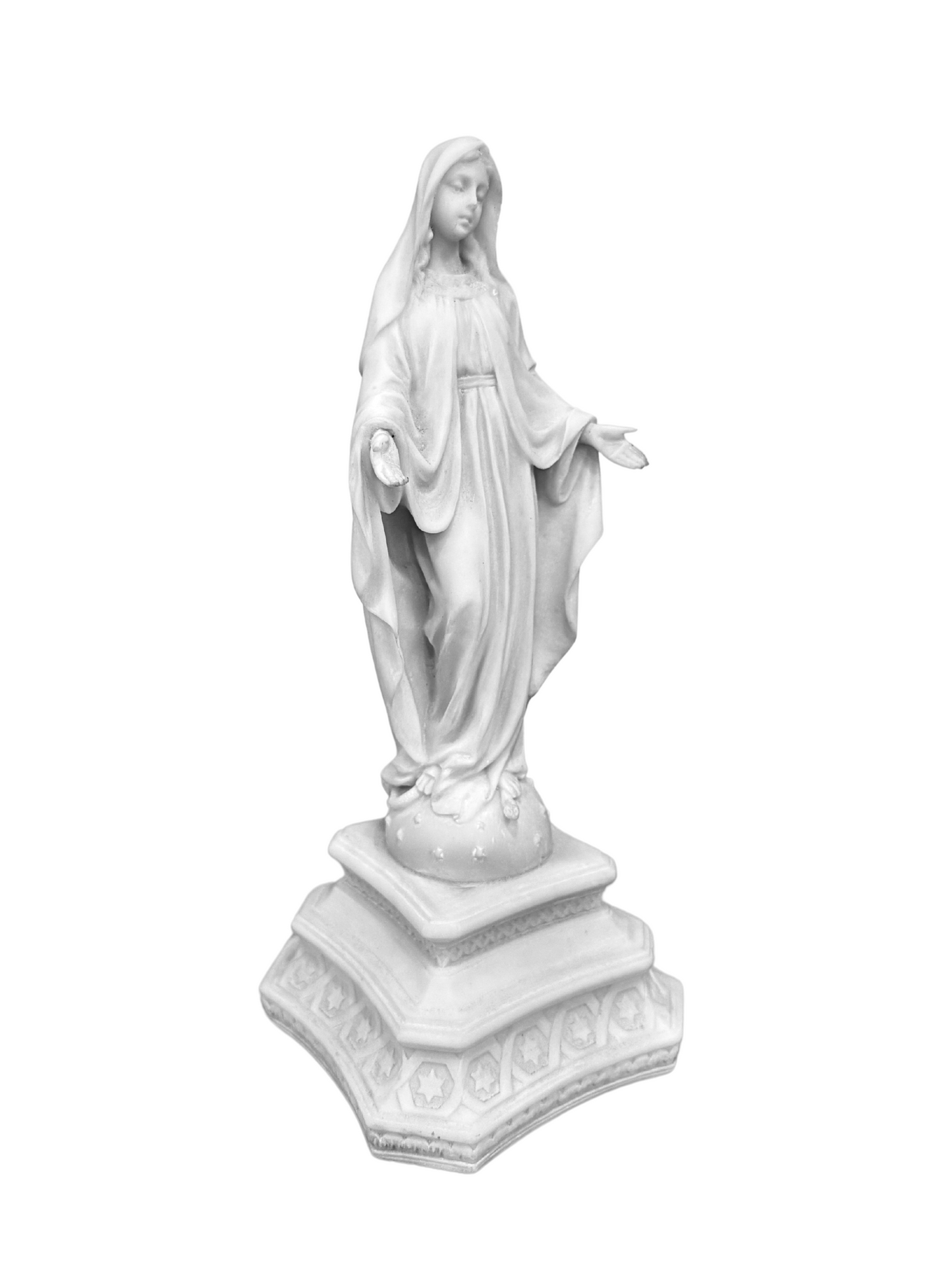 Virgin Mother Mary Open Arms Posture On Base Gift for Christmas Home Decoration-Height-10 Inches-Resin-White