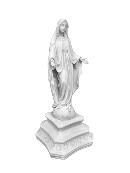 Virgin Mother Mary Open Arms Posture On Base Gift for Christmas Home Decoration-Height-10 Inches-Resin-White