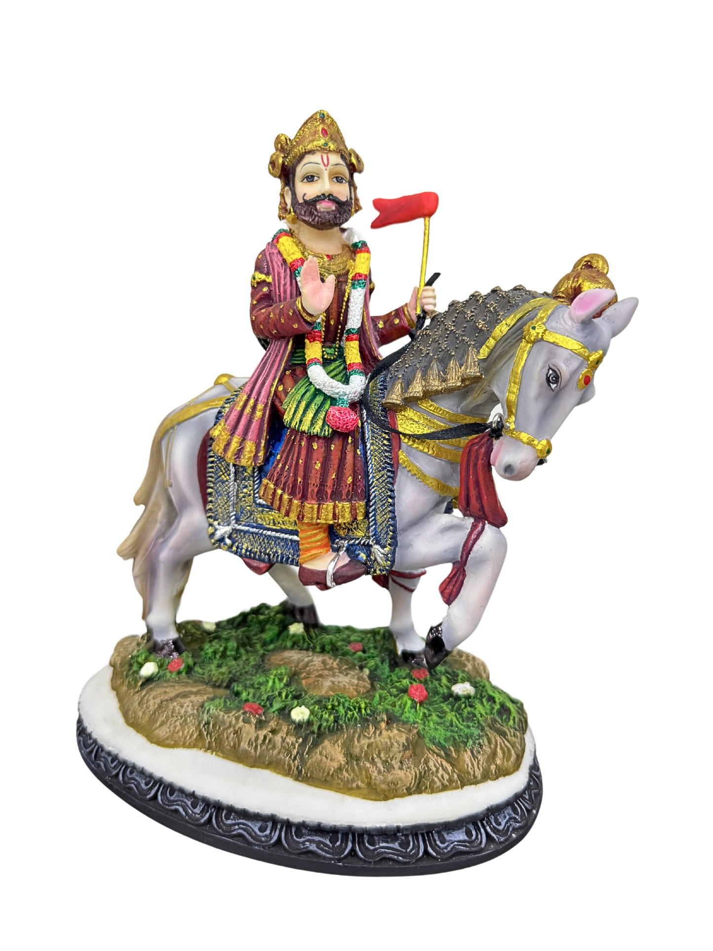 Ramdev Pir Maharaj On Horse Idol-Height-8 Inches-Multicoloured-Resin