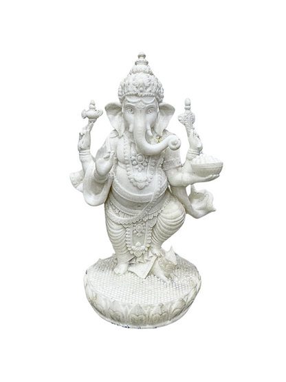New Standing Ganesh Idol On Base-Height-5.5 Inches-Marble White-Resin