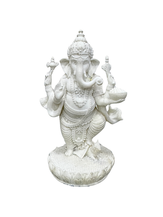 New Standing Ganesh Idol On Base-Height-5.5 Inches-Marble White-Resin
