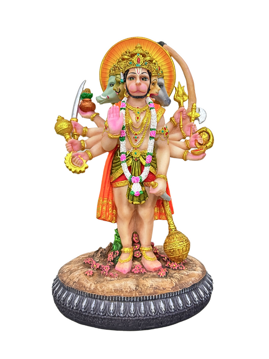 Panchmukhi Hanuman Idol-5 Faces Of Hanuman Statue-Multicoloured-Resin-Height-8.5 Inches