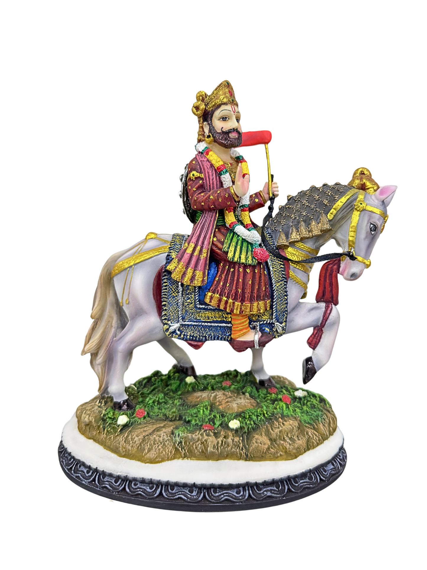 Ramdev Pir Maharaj On Horse Idol-Height-8 Inches-Multicoloured-Resin