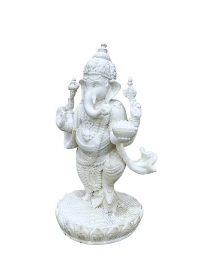 New Standing Ganesh Idol On Base-Height-5.5 Inches-Marble White-Resin