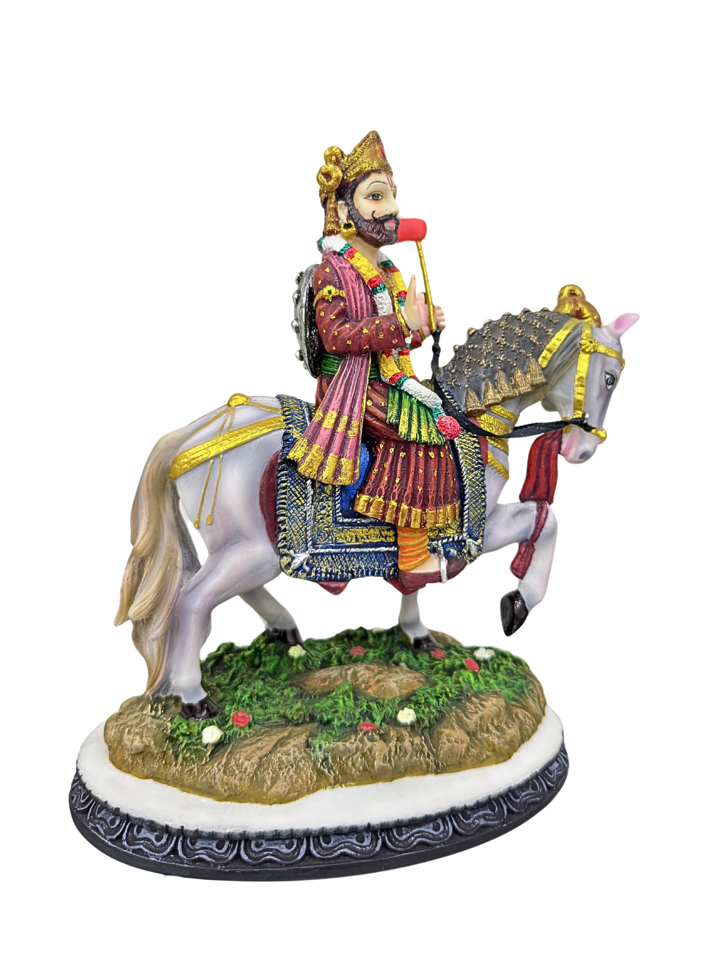 Ramdev Pir Maharaj On Horse Idol-Height-8 Inches-Multicoloured-Resin