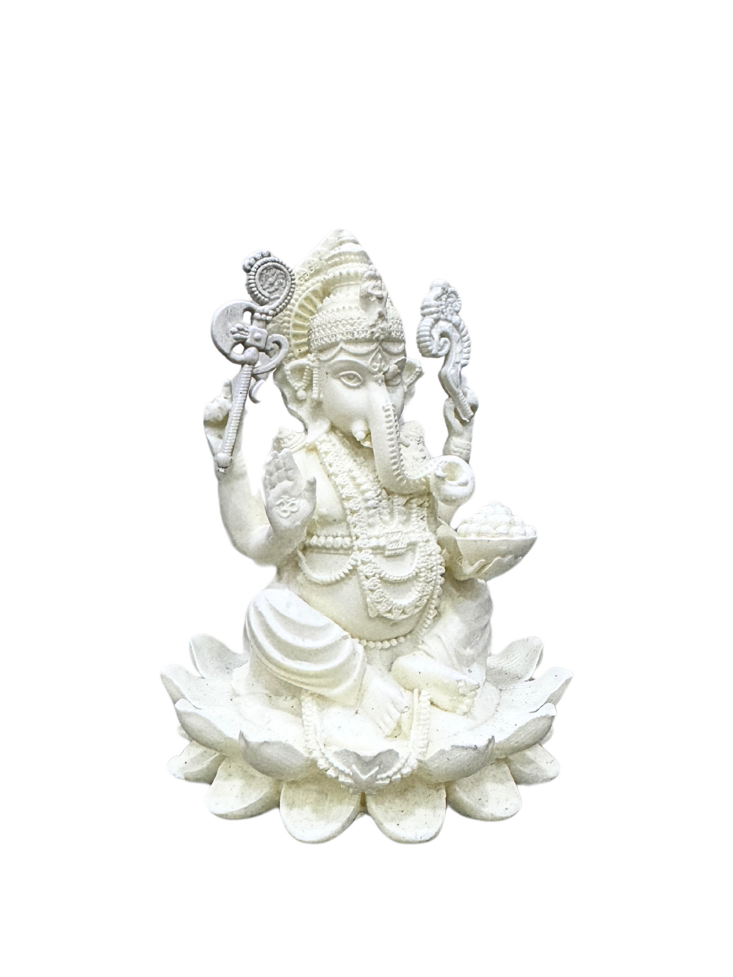 Ganesh Idol Sitting on Lotus-Height-4 Inches-White-Resin-Ganpati Murti