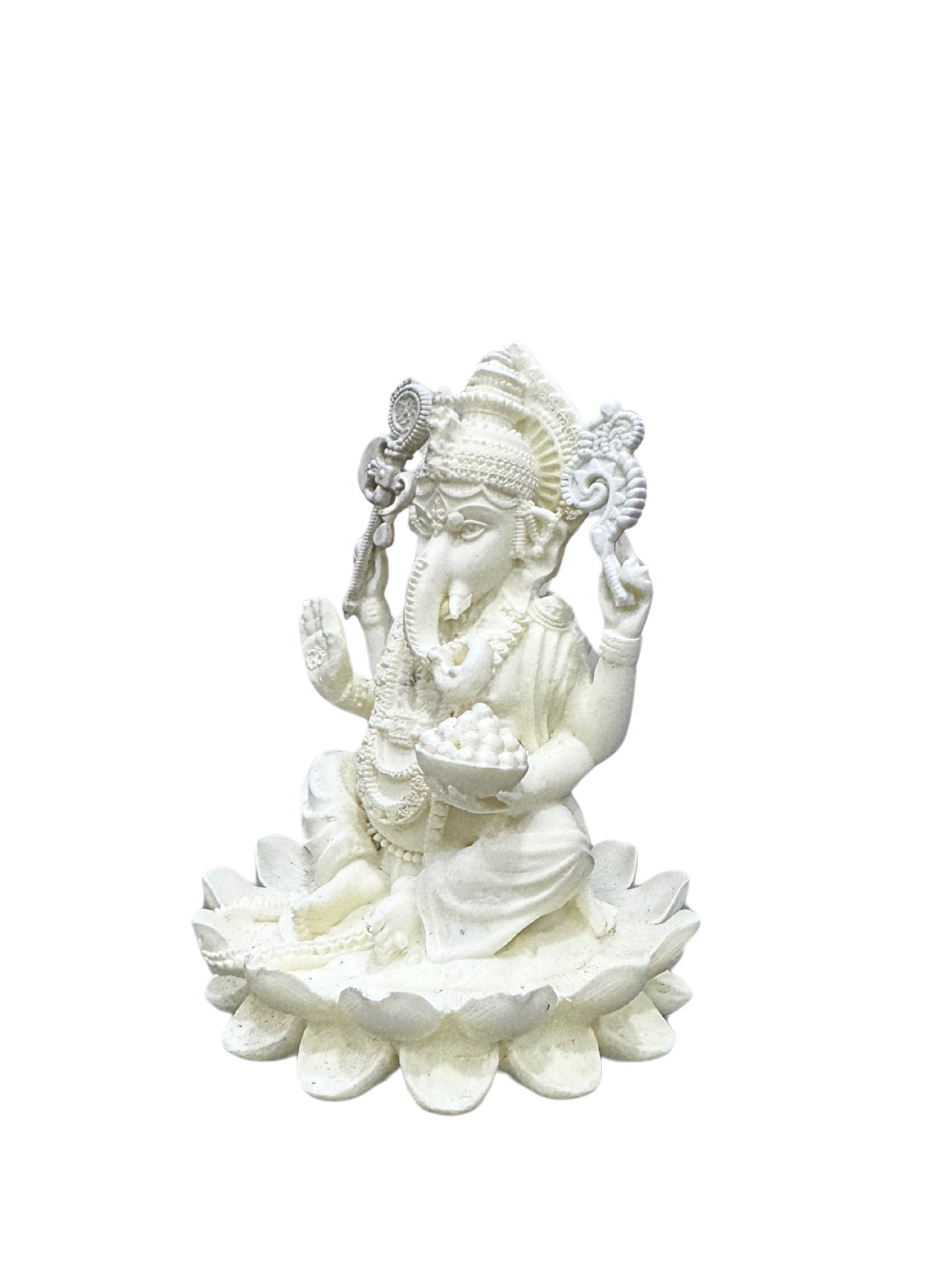 Ganesh Idol Sitting on Lotus-Height-4 Inches-White-Resin-Ganpati Murti