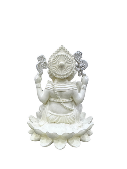Ganesh Idol Sitting on Lotus-Height-4 Inches-White-Resin-Ganpati Murti