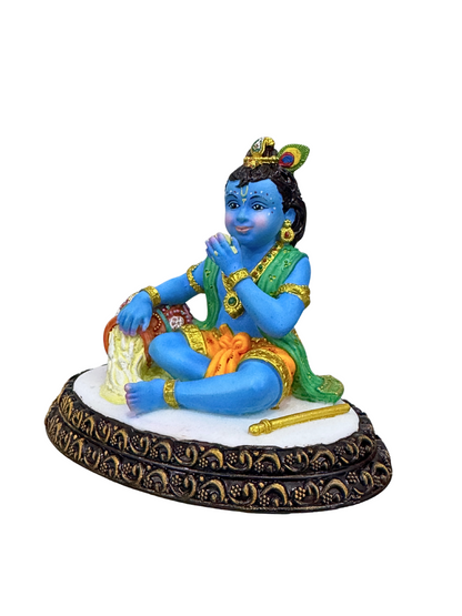 New Krishna Idol Eating Butter On Base-Height-4 Inches-Multioloured-Resin