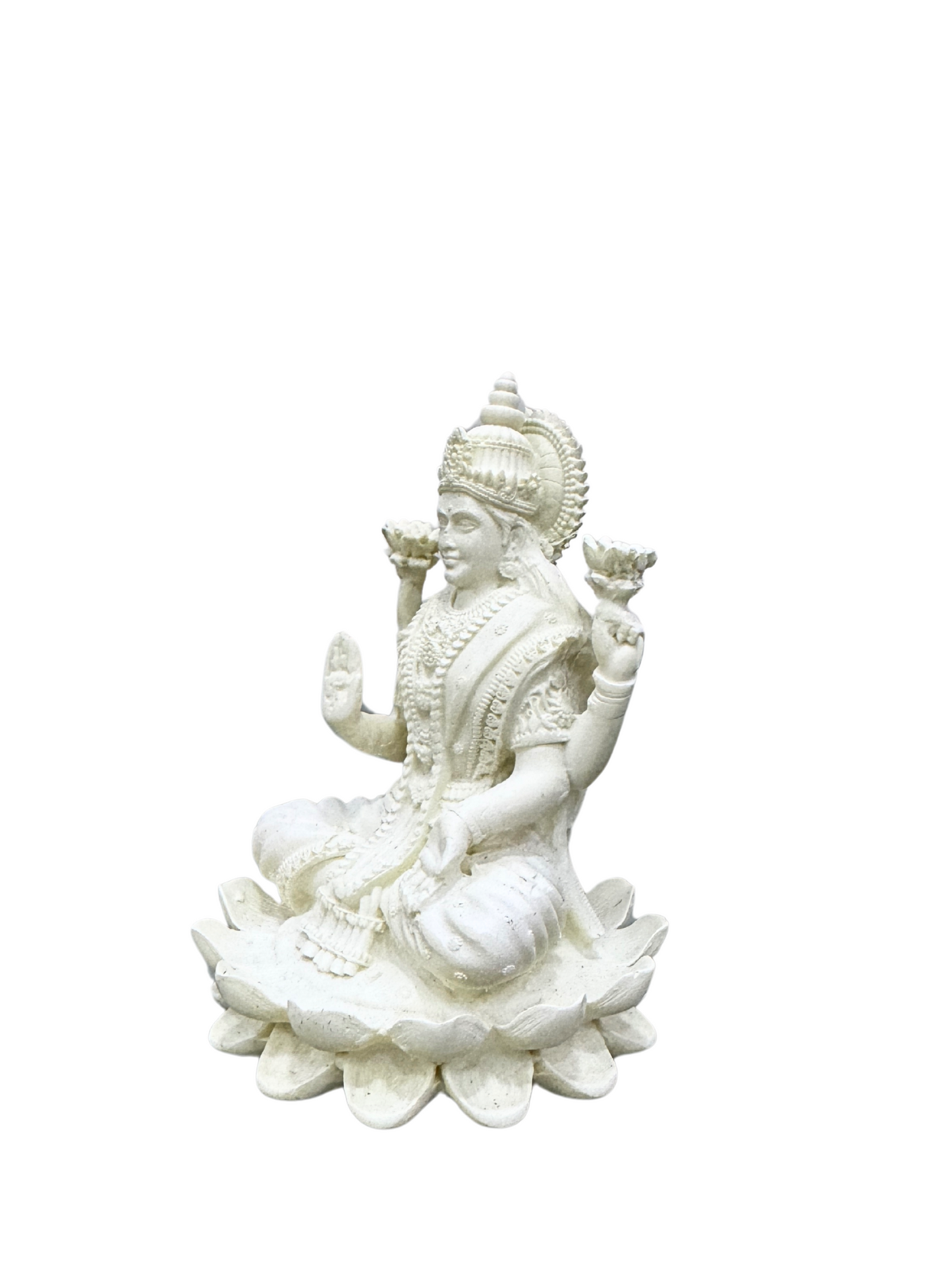 Laxmi Idol Sitting on Lotus-Height-4 Inches-White-Resin-Lakshmi Murti