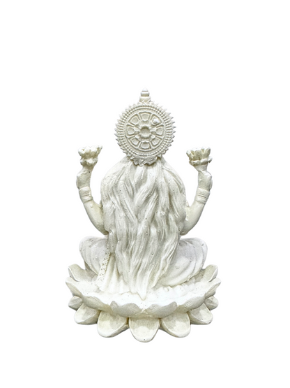 Laxmi Idol Sitting on Lotus-Height-4 Inches-White-Resin-Lakshmi Murti