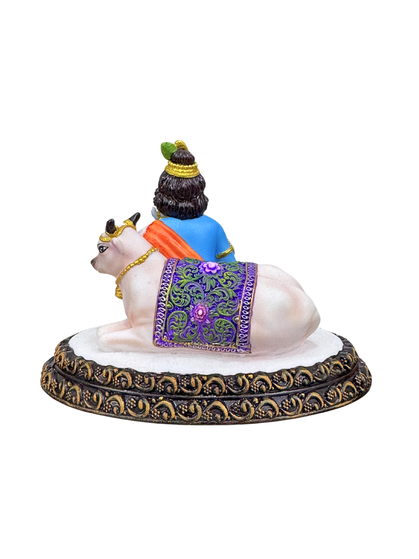 New Krishna Idol Sitting Besides Cow-4 inches-Multicolored-Resin-Baby Krishna Statue