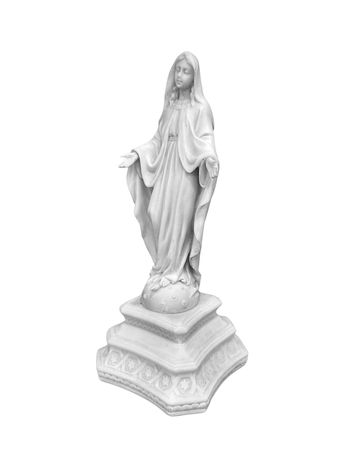 Virgin Mother Mary Open Arms Posture On Base Gift for Christmas Home Decoration-Height-10 Inches-Resin-White